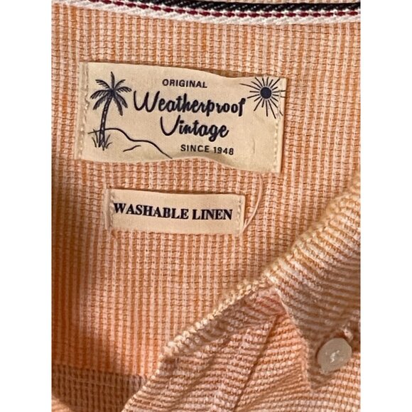 Weatherproof Vintage Men’s Linen Cotton Camp Shirt – Size XXL – Orange - Picture 2 of 5